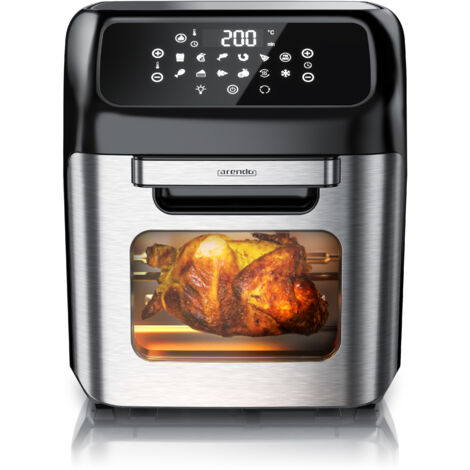 Arendo Heißluftfritteuse, Minibackofen 12L Edelstahl, Airfryer, Pizzaofen, Multifunktionsofen, Mini Backofen mit Umluft, 1800 Watt, Timer