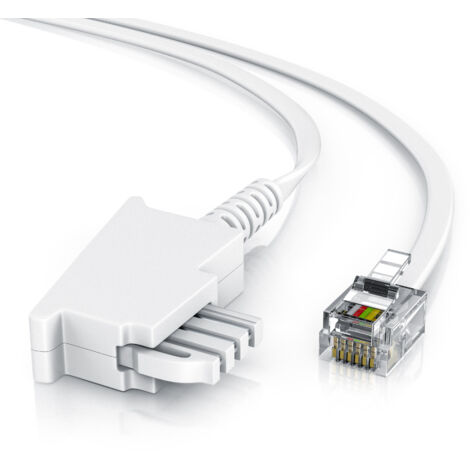 CSL - 3m Telefonkabel TAE-F Stecker auf RJ11 Stecker Int. Norm 6P4C / 4-polig belegt Flachkabel - TAE-F - weiß