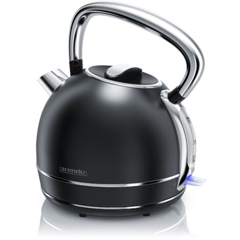 Arendo Wasserkocher 1,7 l, 2200 W, Edelstahl Retro Style Vintage, Überhitzung & Trockenkochschutz, schwarz