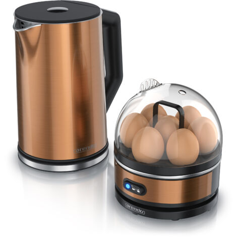 Arendo Frühstücksset, Wasserkocher ELEGANT mit Eierkocher SEVENCOOK Edelstahl Kupfer, Wasserkocher 1,5L, Eierkocher 1-7 Eier, Messbecher (1/5)