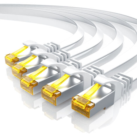 Primewire 5x LAN-Kabel CAT.7, RJ-45 (Ethernet), CAT 7 Flachband U/FTP Gigabit Netzwerkkabel 10 Gbit/s Patchkabel - 0,25m