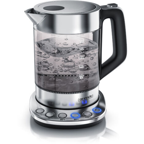 Arendo Wasserkocher 1,5 l, 2200 W, Edelstahl Glas, mit Basisstation & Temperatureinstellung 70°C - 100°C (1/5)