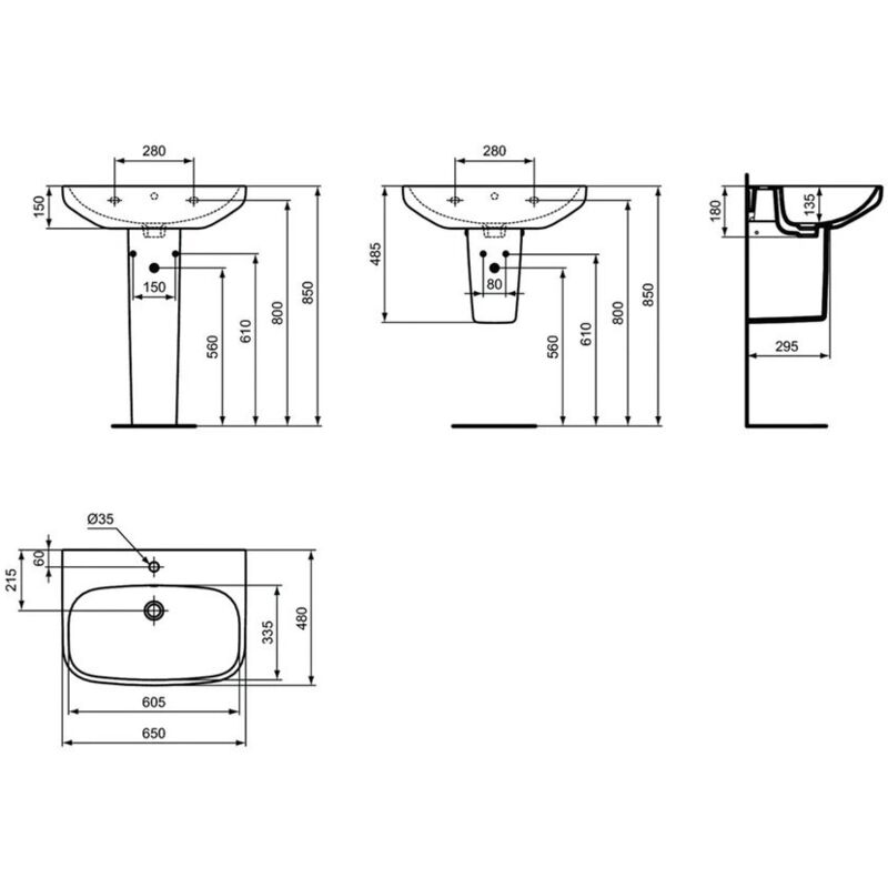 Lavabo Ovale VitrA S20 Bianco - 52x39cm, Senza Foro Rubinetto, Design Sottopiano - Foto 3