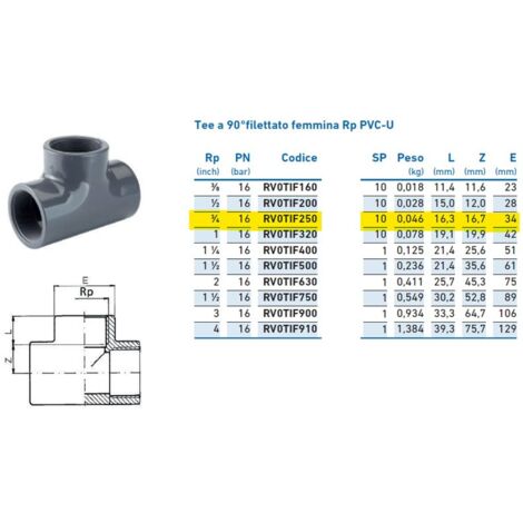 Tee a 90°filettato femmina Rp PVC-U 3/4" INPFTI225000 - -  IRRITEC - -