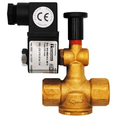 Elettrovalvola per gas in ottone - 3/4" FF - normalmente aperta a riarmo manuale senza tensione, pressione max. 500 mbar 0000050331A