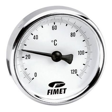 TB-63 Termometro bimetallico DN 63 ad attacco posteriore, stelo 50mm, scala 0-120 °C, attacco G1/2B, con cassa in acciaio zincato ed anello cromato PT305070
