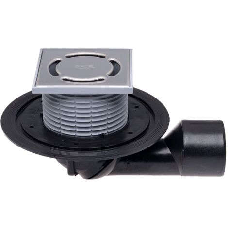 Scarico pavimenti terrazzi e balconi DN50/75, antiriflusso antiodore antigelo, 123x123mm/115x115mm HL80