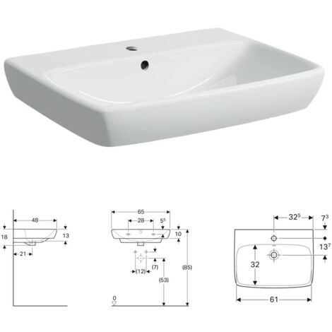 Geberit SELNOVA SQUARE lavabo L.65 cm, con foro rubinetteria e troppopieno, colore bianco finitura lucido 500.299.01.1