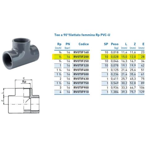 Tee a 90°filettato femmina Rp PVC-U 1/2" INPFTI220000 - -  IRRITEC - -