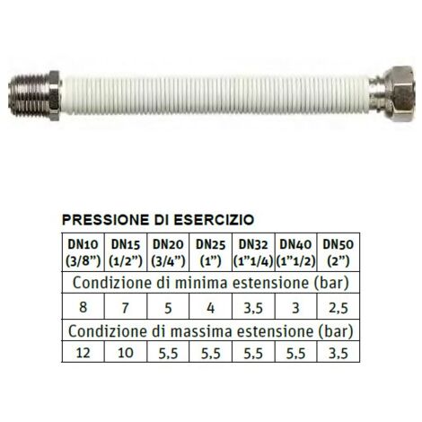 WHITESTENS Tubo flessibile per acqua 3/4" L. da 120 a 210 mm DN20 mm - Maschio fisso, femmina girevole 0512004