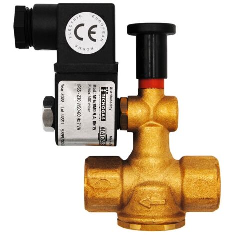 Elettrovalvola per gas in ottone 1/2" FF normalmente aperta a riarmo manuale senza tensione, pressione max. 500 mbar 00000050331 (1/4)