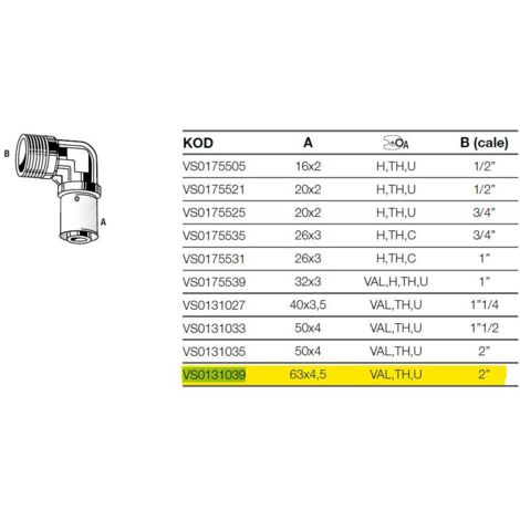 Pexal Brass raccordo gomito M ø63/4,5x2" VS0131039 - -  VALSIR - - (1/2)