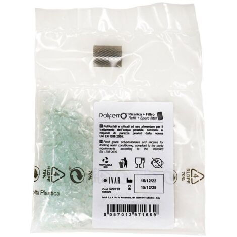 APF 03 Polifosfati e silicati in cristalli per ricarica dosatori serie POLIFEMO con filtro di ricambio - 80 gr 520213