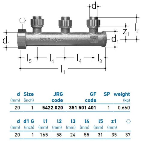 JRG Sanipex Distributore a 3 partenze bronzo d. 20 mm 1" 351501401
