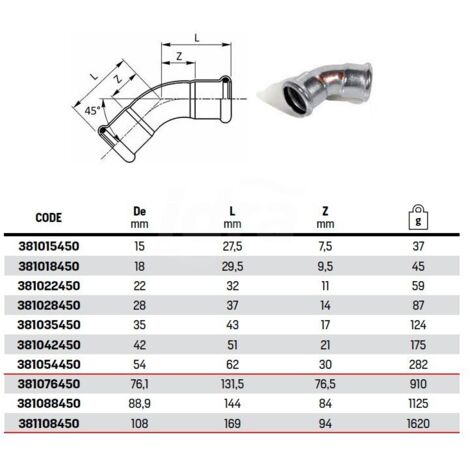Curva 45° FF ø42 a pressare 381042450