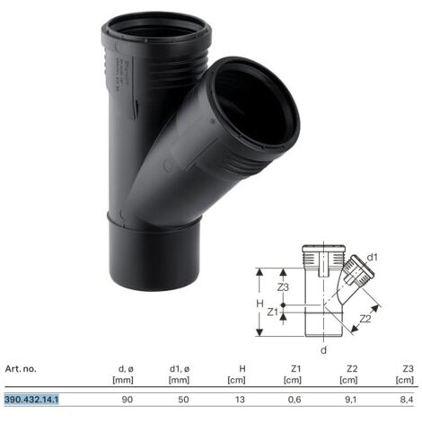 Silent PP Braga 45° Riduzione GTEA ø90x50 L. 139mm 390.432.14.1