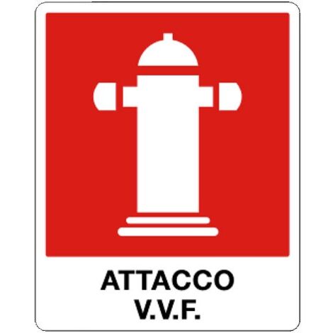 Cartello segnaletico antincendio, dimensioni 250x310 mm in alluminio piano spessore 0,5 mm. Pittogramma "ATTACCO V.V.F.". CT212XFI