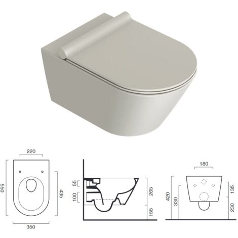 Vaso wc sospeso Zero 55 Newflush (Scarico senza brida). Cemento satinato. (Sedile non compreso) 0111550023