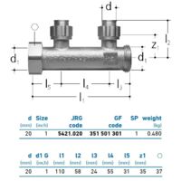 JRG Sanipex Distributore a 2 partenze bronzo d. 20 mm 1" 351501301