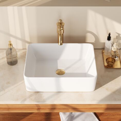 Bathroom Sink, DeerValley Ceramic Rectangular Bathroom Vessel Basin, White Cloakroom Hand Wash Basin for Bathroom 47.5 x 37.5 x 13cm
