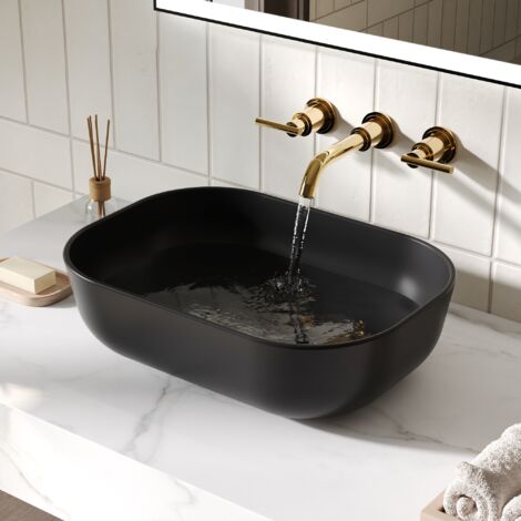 Bathroom Wash Basin, DeerValley Rectangular Countertop Bathroom Sink Bowl, 50 x 40 x 14.5cm Ceramic Vessel Sinks for Bathroom Cloakroom Vanity