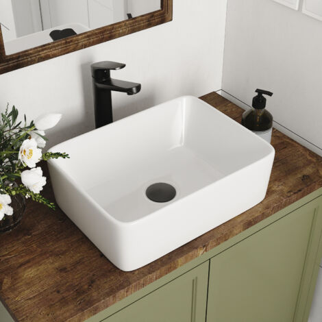 Countertop Vessel Sink, DeerValley Modern Bathroom Sink with Smooth Surface, White Rectangle Wash Basin for Bathroom Cloakroom Toilet - 40.5 x 30.5 x 13cm