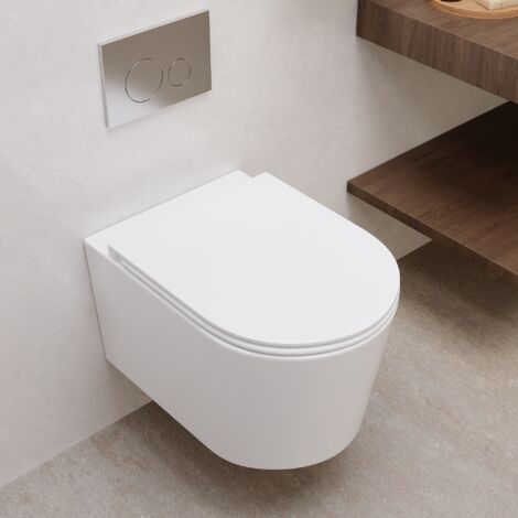 DeerValley Wall Hung Toilet Rimless, Dual Flush 1.1/1.6 GPF Back to Wall, Bathroom WC Cloakroom Ceramic Toilets, Wall Mounted Elongated Bowl WC, Low Noise White 53cm Long (1/5)