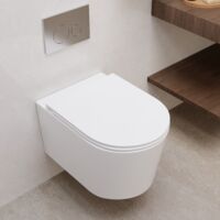 DeerValley Wall Hung Toilet Rimless, Dual Flush 1.1/1.6 GPF Back to Wall, Bathroom WC Cloakroom Ceramic Toilets, Wall Mounted Elongated Bowl WC, Low Noise White 53cm Long