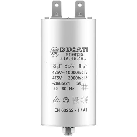 Condensateur 8 µF 425V/450V/475V – Cosses 6,3 mm – Pour moteurs monophasés, pompes de piscine et nettoyeurs haute pression