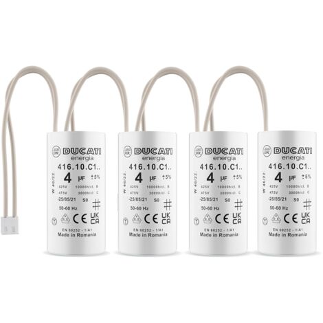 Lot de 4 condensateurs 4 uF – Tension 425V-475V AC – Durée de vie 10 000 heures – Connecteurs intégrés pour moteurs Bubendorff