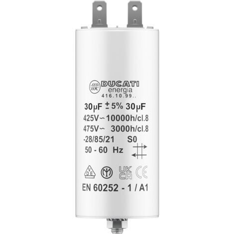 Condensateur 30 uF 450V pour moteur monophasé – Cosses 10 mm – Compatible Kärcher, pompe de piscine, porte de garage