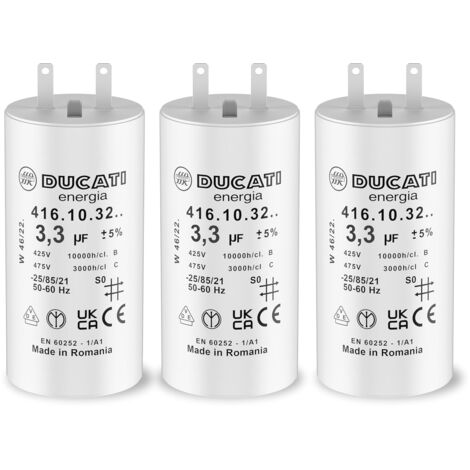 Lot de 3 condensateurs 3,3 uF – Tension 450 V AC – Durée de vie 10 000 heures – Pour moteur de volet roulant Somfy