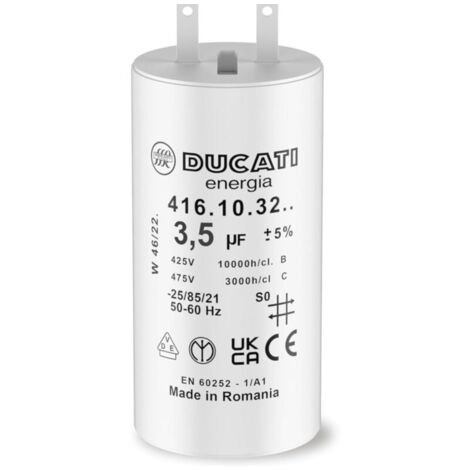 Ducati Energia – Condensateur 3,5 uF 450V AC pour moteur de volet roulant – Durée de vie 10 000 heures – Cylindrique, compatible Somfy