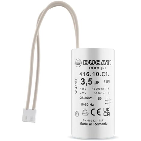 Ducati Energia – Condensateur 3,5 µF pour moteur de volet roulant Bubendorff – Tension 425V-475V AC – Durée de vie 10 000 heures – Installation rapide avec connecteurs
