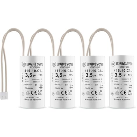 Lot de 4 condensateurs 3,5 µF – Tension 425V-475V AC – Longueur 50mm – Connecteurs intégrés pour moteur de volet roulant