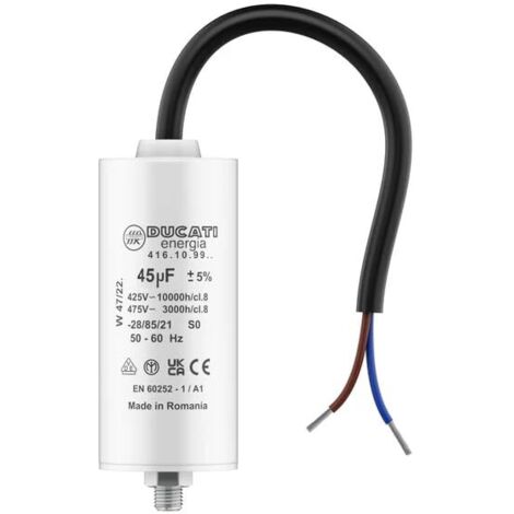 Condensateur 45 uF 450V pour moteur monophasé – Compatible Kärcher, pompe piscine, porte garage – Installation facile, longue durée de vie