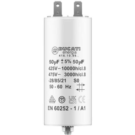 Condensateur 50 uF 450V pour moteur monophasé – Adapté pour Kärcher, pompe de piscine, porte de garage – Polypropylène durable