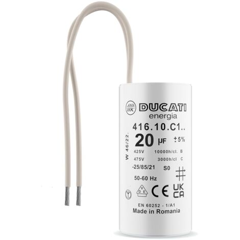 Condensateur 20 uF pour Moteur Monophasé - Utilisation pour Kärcher, Pompe de Piscine, Porte de Garage - 425V/450V/475V