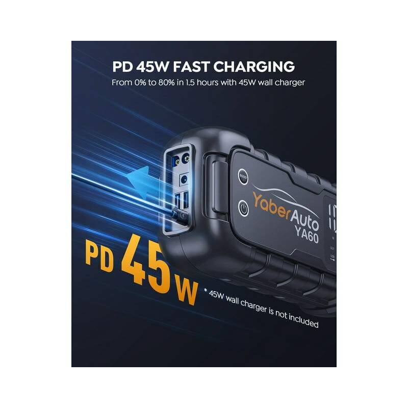 YaberAuto Booster Batterie Voiture 6500A 26800mAh - Démarreur Auto/Moto PD65W, Écran LED, Lampe 600LM