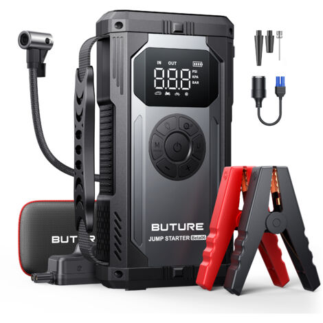 Buture Booster Batterie, 4000A 23800mAh, 12V Jump Starter Portable Booster de Batterie Voiture avec Compresseur (Jusqu’à All Gaz Ou 10L Diesel) avec Lampe à LED,Pinces Intelligentes (1/5)