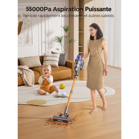 Laresar Aspirateur Balai sans Fil, 55KPa/500W,60 Minutes Aspirateur sans Fil, Capacité de 1,5 Litre, avec Écran Tactile pour Les Poils d'animaux/Tapis/Sols Durs