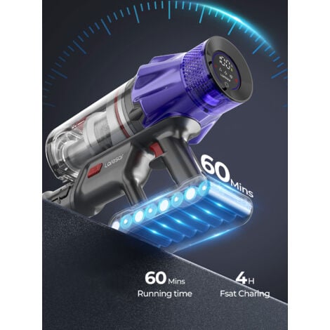 Laresar Aspirateur Balai sans Fil, 55KPa/500W,60 Minutes Aspirateur sans Fil, Capacité de 1,5 Litre, avec Écran Tactile pour Les Poils d'animaux/Tapis/Sols Durs