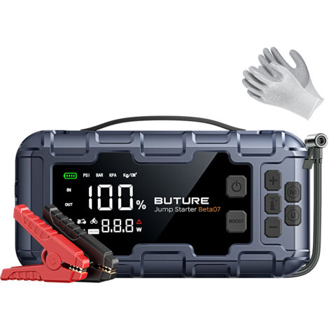 UTRAI Booster Batterie Voiture 7000A, Demarreur Batterie Voiture avec Gonfleur 150PSI (Jusqu'à 8.5L Gas/6.5L Diesel), Lumière LED