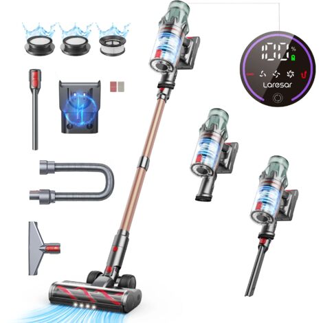 Laresar Aspirateur Balai sans Fil, 65KPa/600W/70 Mins max,Tuyau Extensible 1M, Parfumé, Chargement Mural, Poils d'Animaux/Tapis/Voiture (1/5)