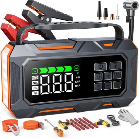 Booster Batterie Voiture Buture Beta09, 6000A-26800mAh-160PSI Démarreur avec Kit d'urgence Voiture, Lamp LED (Tous Gaz/12L Diesel)
