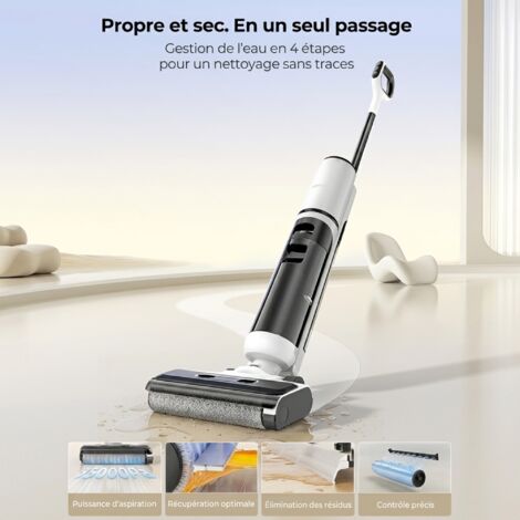 LARESAR M5 Combo Aspirateur laveur 3-en-1 Sans Fil - 15KPa -48min d’Autonomie -LED -Auto-Nettoyage- Anti-Enchevêtrement (1/5)