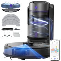 Laresar Aspirateur Robot Laveur 10,000Pa avec Station sans Sac, Aspirateur Robot LiDAR avec Station de Vidange Automatique, Connecté APP/Alexa, pour Tapis Poils d'animaux