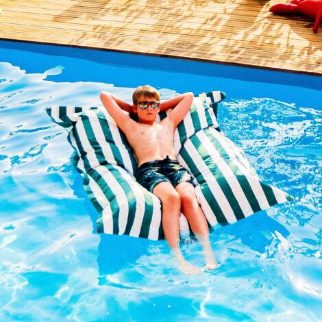Pouf Géant XXL Déhoussable, Flottant Pour Piscine, Vert Rayé Deauville POOL BiG52
