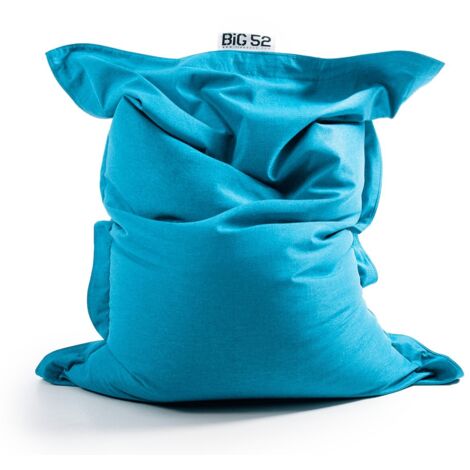 Pouf Géant Lin Intérieur Salon, Déhoussable, Cocooning Bleu Turquoise BiG52 (1/5)