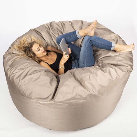 Pouf Géant Rond XXL Extérieur En Tissu Résistant Outdoor Taupe, Déhoussable, Pour Jardin, terrasse - TiTAN